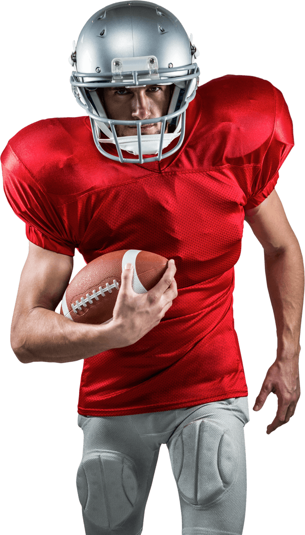 Transparent American Football Player Running with Ball in Red Jersey