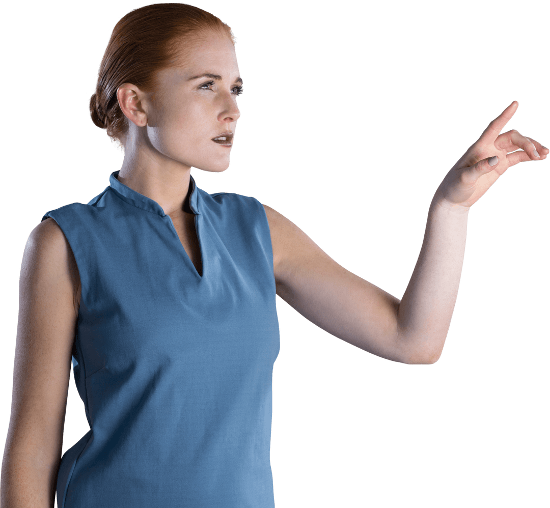 Confident Businesswoman Pointing Touching Transparent Interface