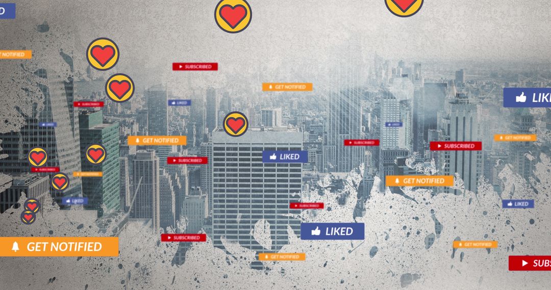 Engaging Social Media Icons Cascading Over Cityscape