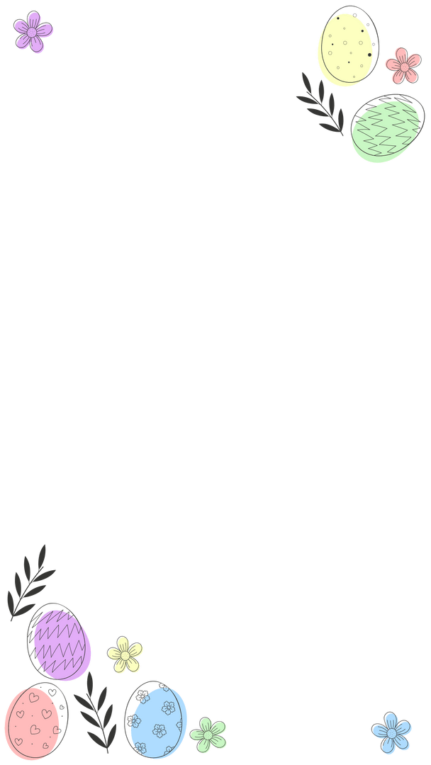 Transparent Easter Egg and Floral Border Design on Pastel Background