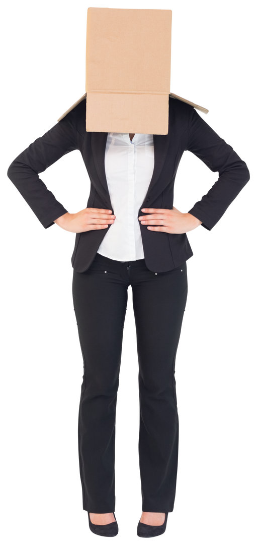 Transparent Businesswoman with Box over Head in Black Suit - Download Free Stock Images Pikwizard.com