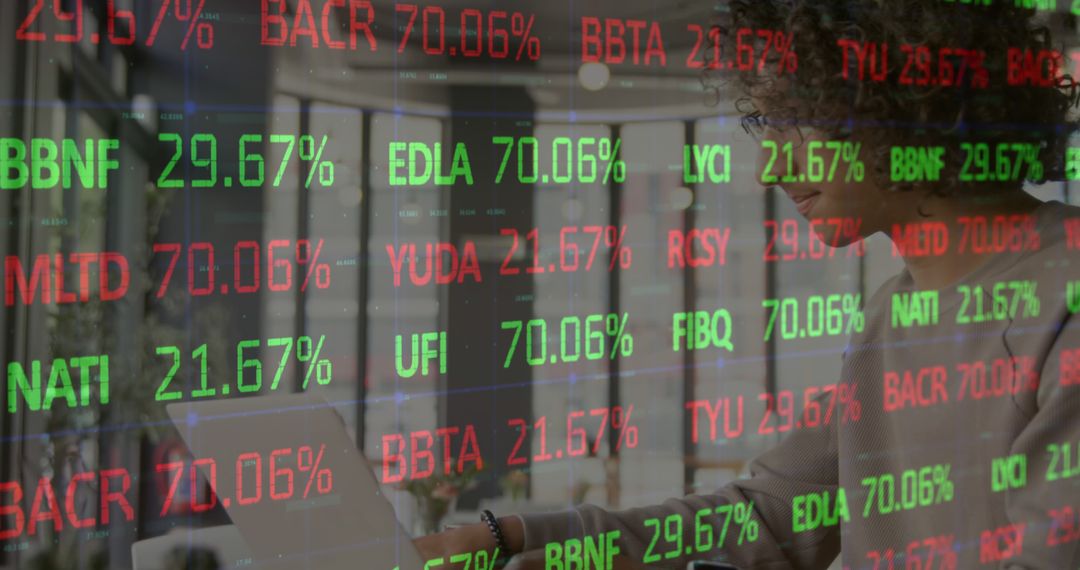 Woman Analyzing Financial Data on Smartphone Through Digital Interface