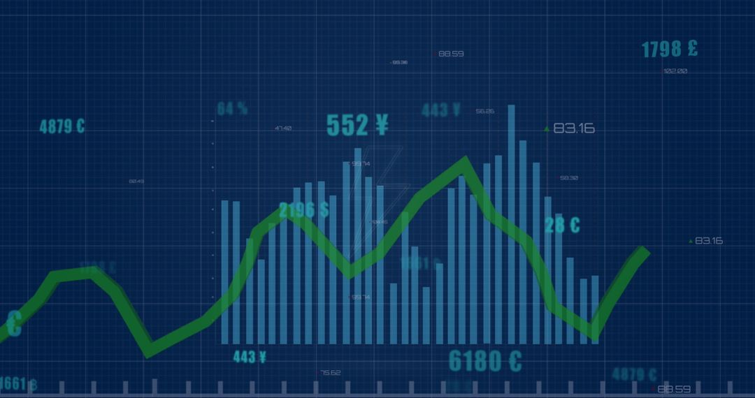Digital Data Analytics with Financial Graphs and Indigo Background