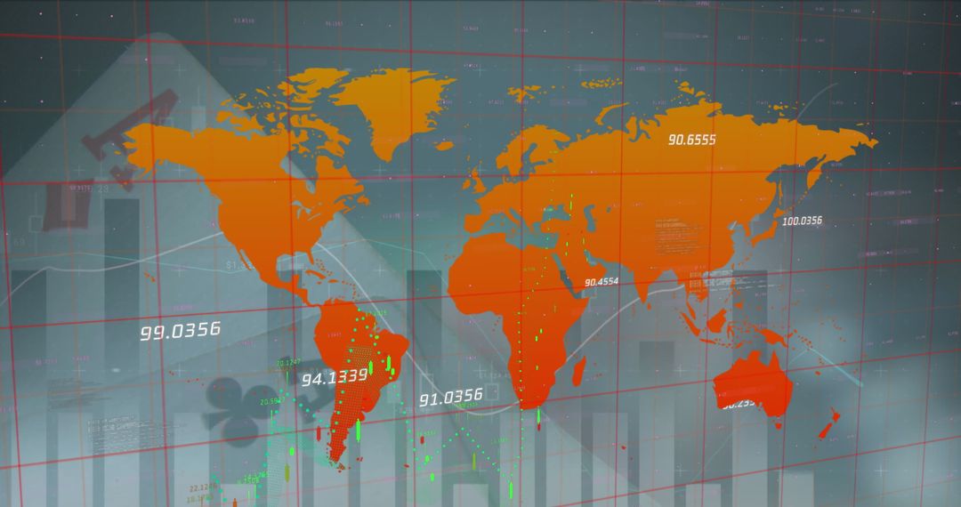 Digital World Map with Data Analytics and Gambling Symbols Overlay