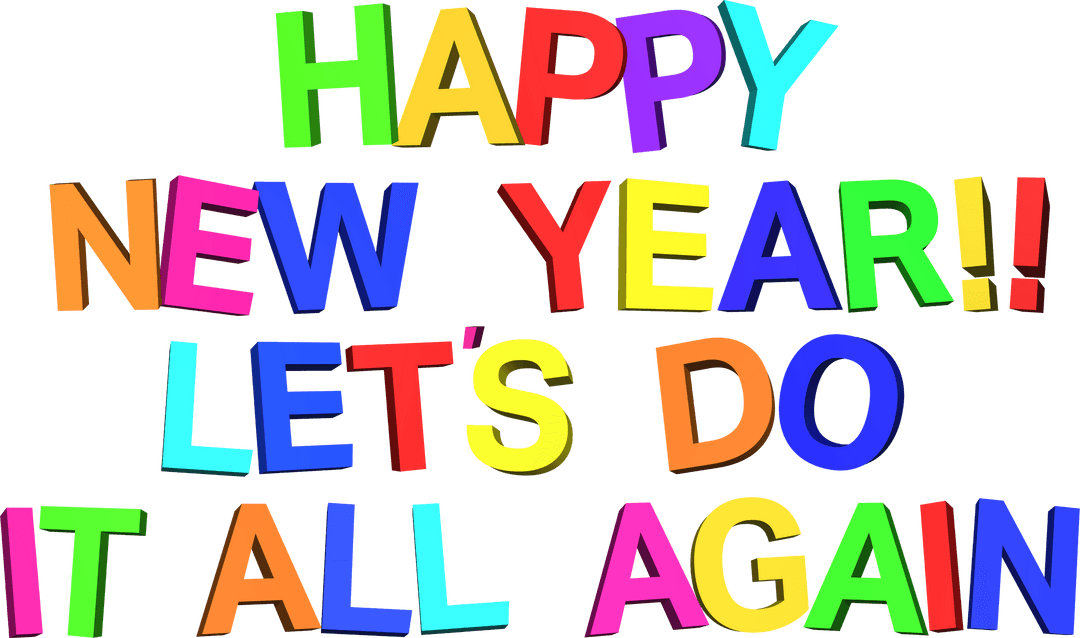 Happy New Year Colorful Text on Transparent Background