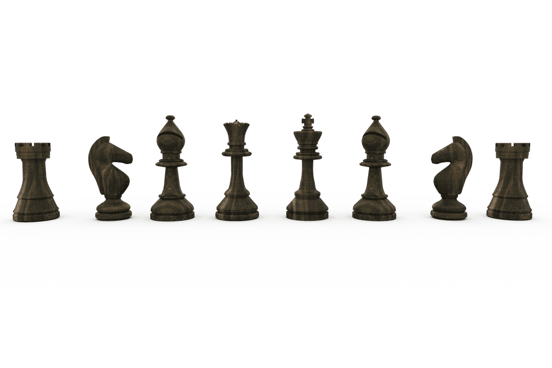Transparent Black Chess Pieces Aligned in Row