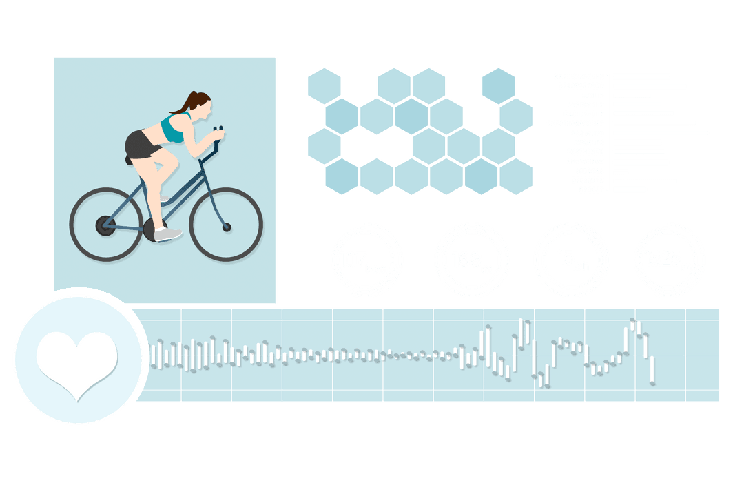 Transparent Female Cyclist and Data Elements Illustration