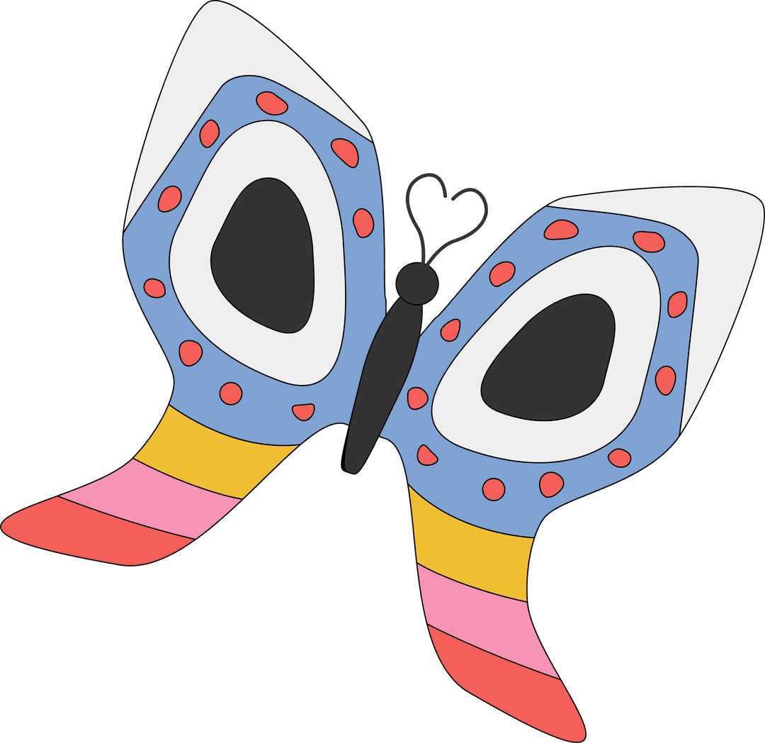 Whimsical Butterfly with Heart Tips on Transparent Background