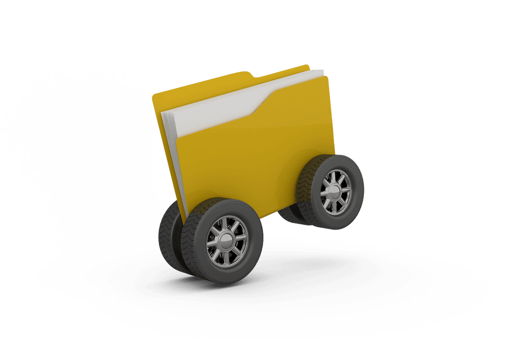 Transparent Yellow Folder on Wheels Digitally Rendered