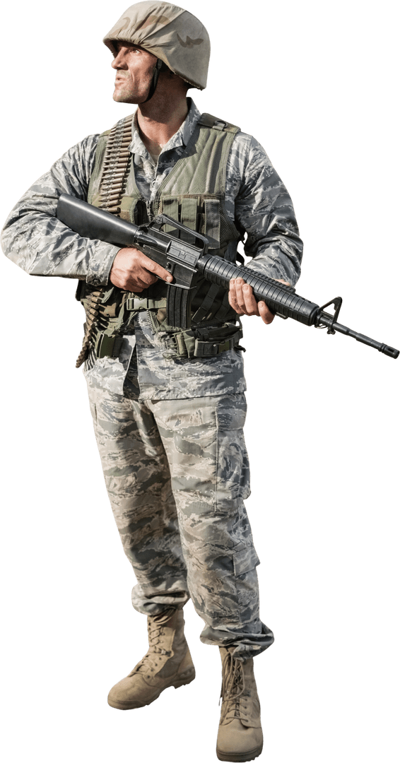 Transparent Image of Soldier Wearing Combat Gear Ready for Duty