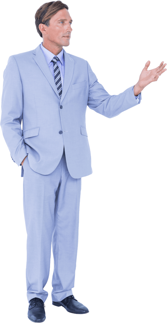 Confident Businessman in Light Blue Suit with Transparent Background