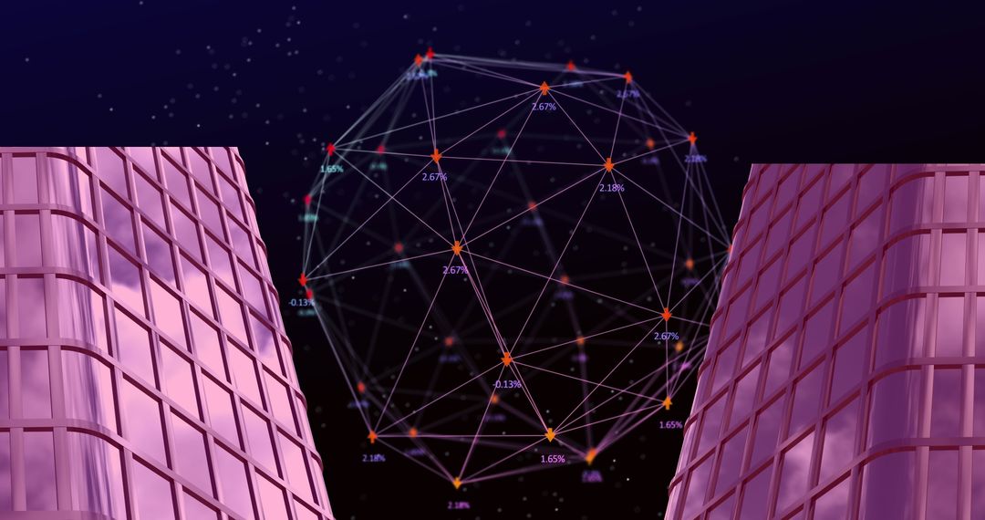 Digital Network Sphere Between Futuristic Purple Structures