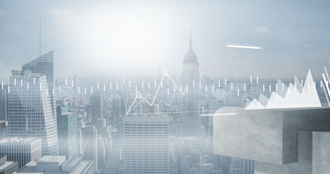 Digital Data Interface Displayed Over City Skyline Representing Global Business Insights