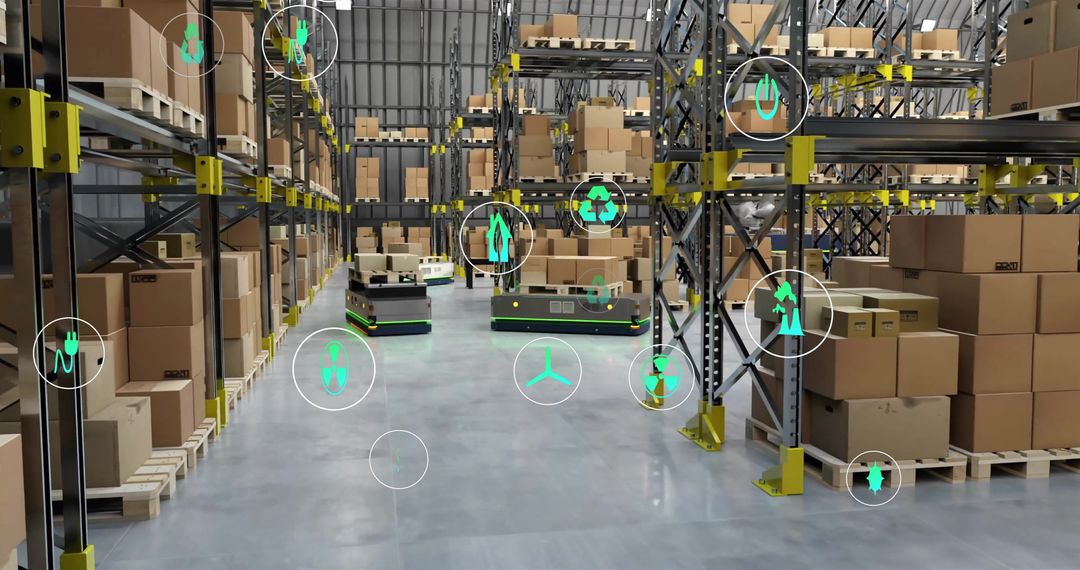 Advanced Warehouse Robots with Ecology Symbols Enhancing Workflow