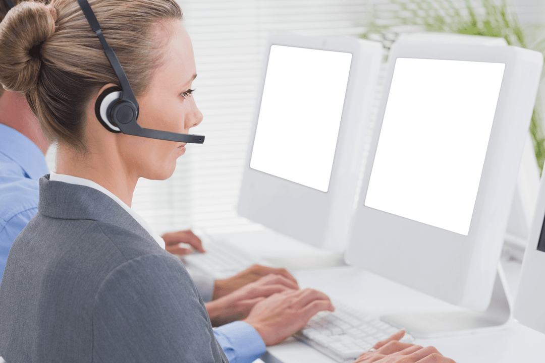 Caucasian Businesswoman Using Phone Headset on Transparent Background