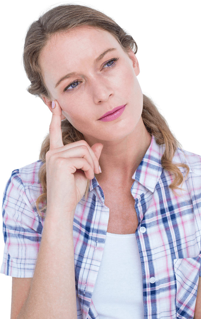 Thoughtful Caucasian Woman on Isolated Transparent Background
