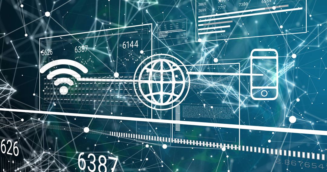 Digital Network of Connections with Global Computing Icons