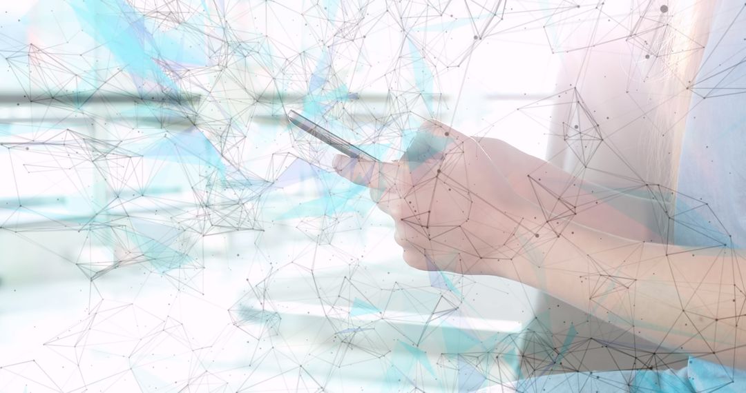 African American Woman Using Smartphone with Digital Network Overlay