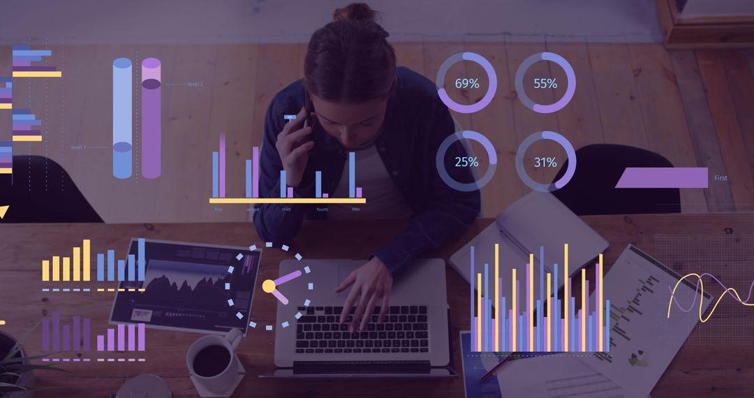 Businesswoman Analyzing Data on Laptop with Financial Graphs