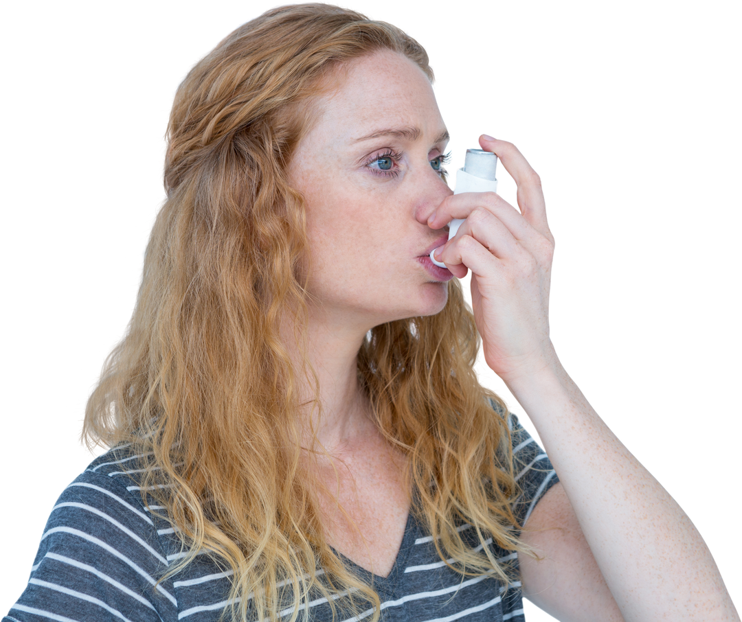 Woman Using Asthma Inhaler in Transparent Background - Download Free Stock Images Pikwizard.com