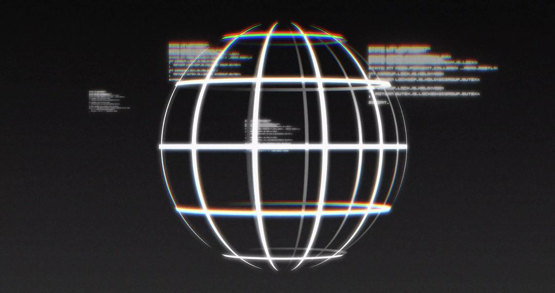 Glowing Wireframe Globe with Digital Data on Dark Background