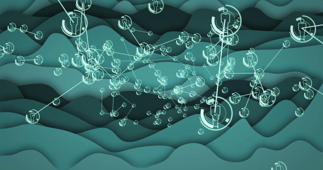 Glowing Network of Human-Icon Nodes in Digital Space