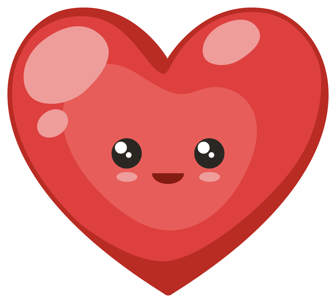 Cute Red Heart with Smile on Transparent Background