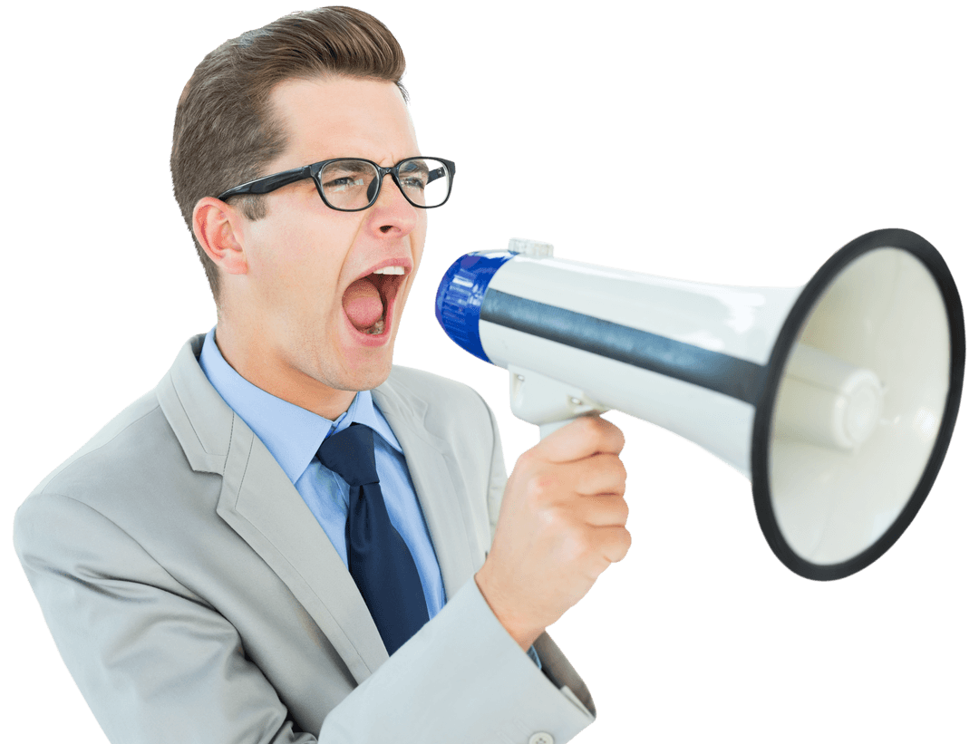 Transparent Enthusiastic Businessman Megaphone Communication