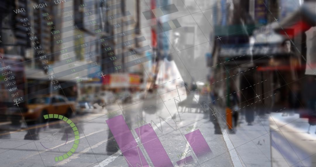 Data Analytics Overlayed on Busy Urban Street