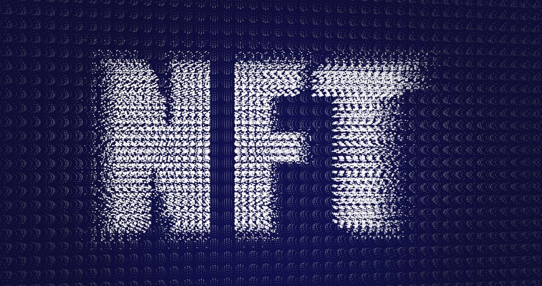 Glowing NFT Text on Blue Digital Background