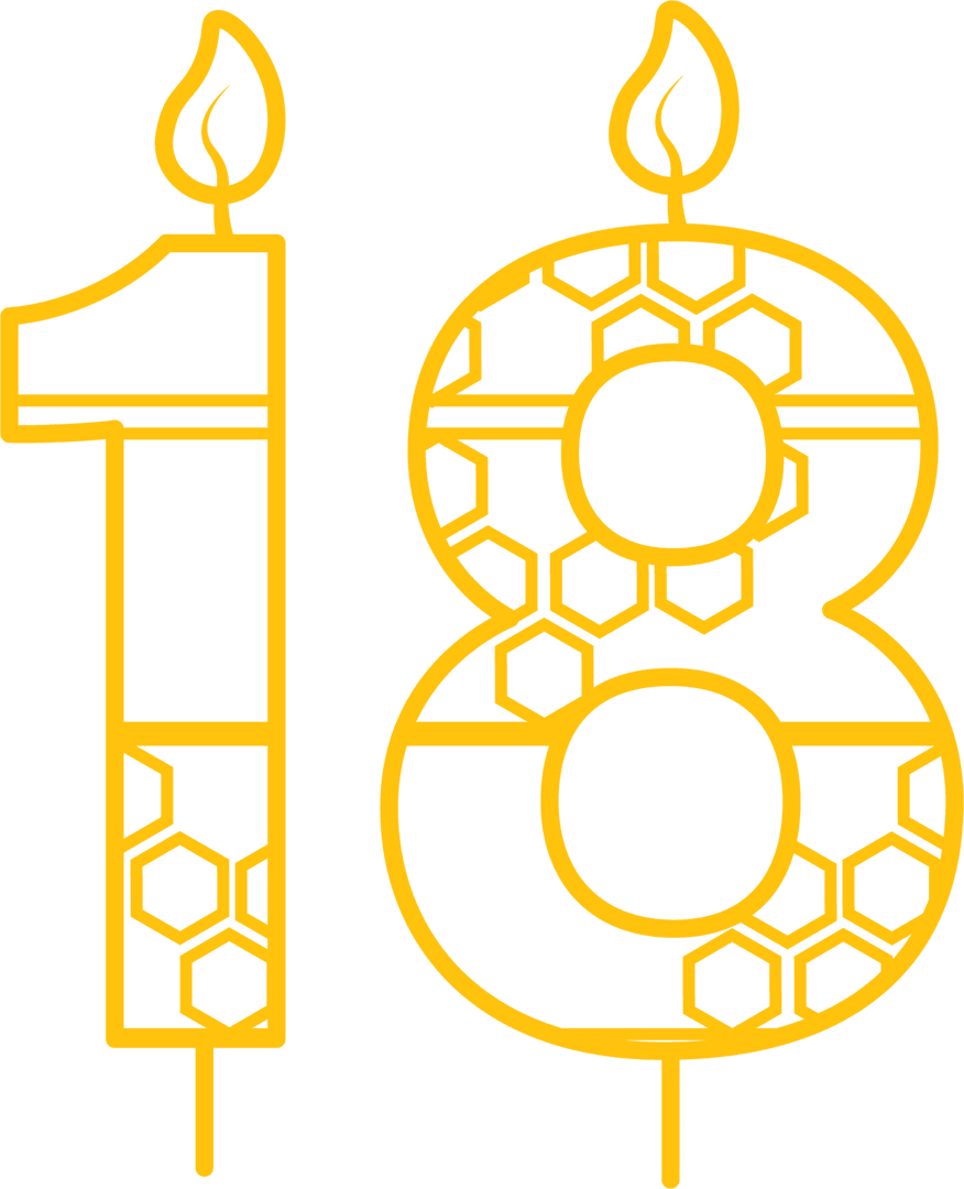 Eighteen Birthday Candle Outline on Transparent Background