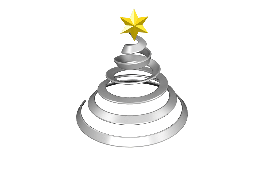 Stylized Christmas Tree with Gold Star on Transparent Background