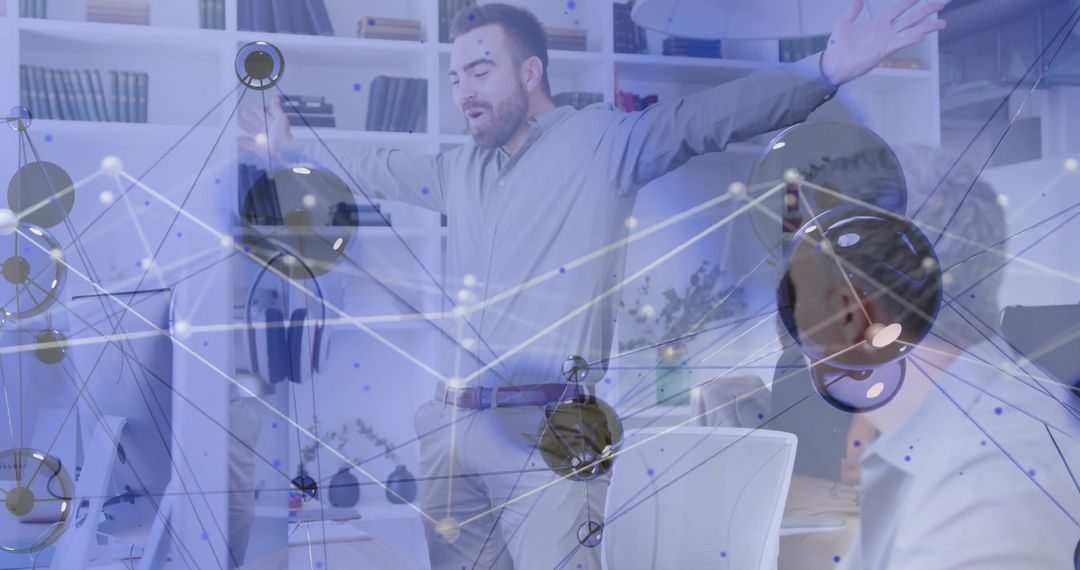 Innovative Teamwork with Digital Network Overlay in Modern Office