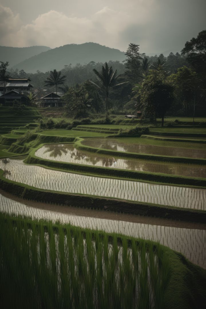 General view of rice fields, created using generative ai technology - Free Images, Stock Photos and Pictures on Pikwizard.com