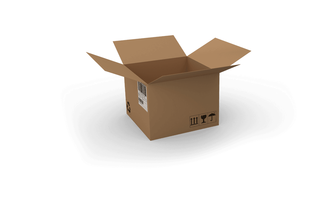 Open Transparent Cardboard Box with Parcel Symbols Skeumorphism
