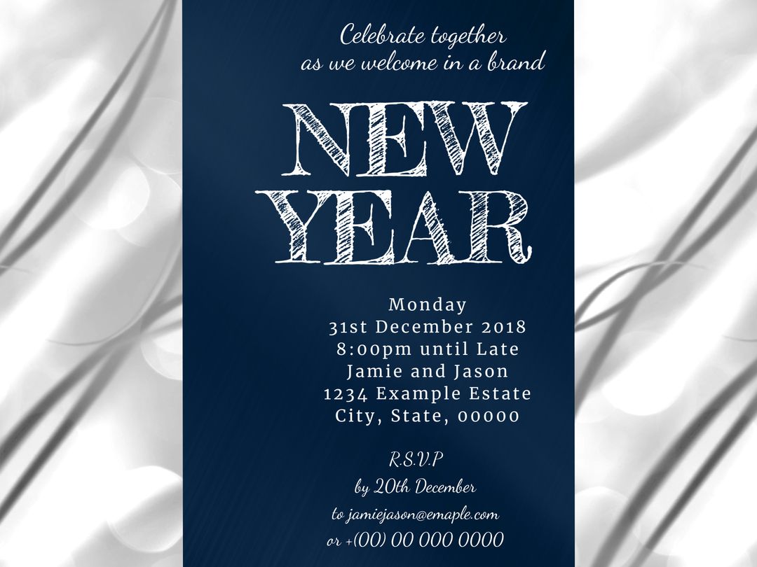 Elegant New Year Invitation with Silver Swirls by semi 763