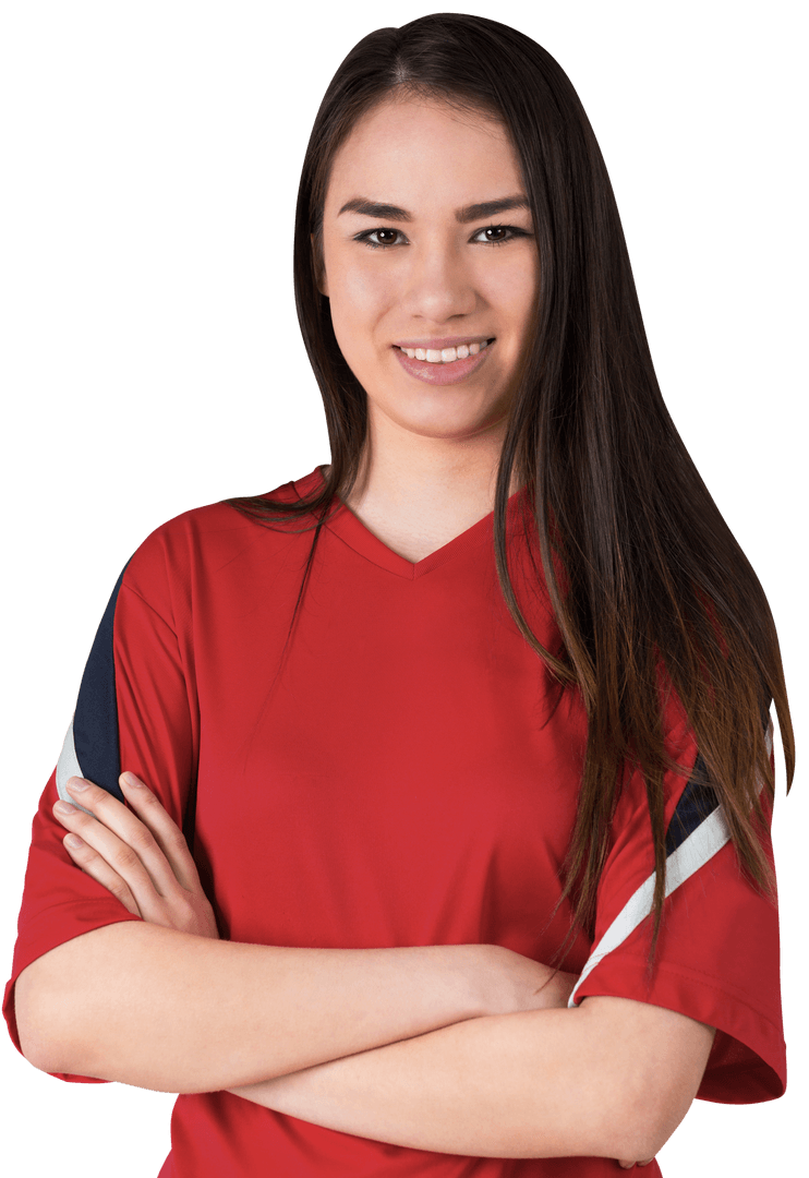 Confident Asian Football Fan Smiling with Arms Crossed Transparent Background