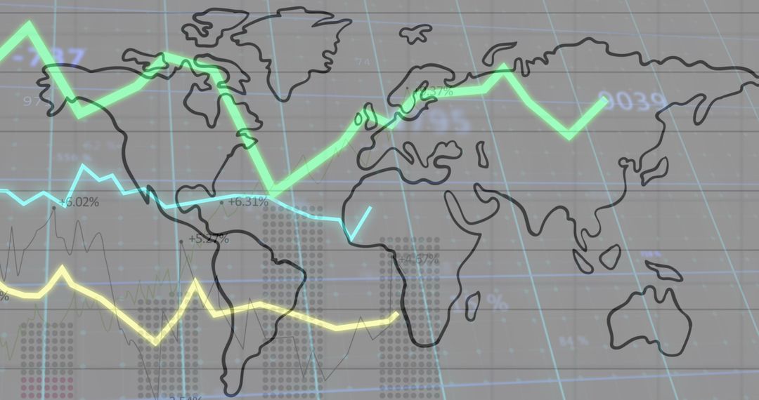 Global Economic Trends Highlighted on World Map with Graphs