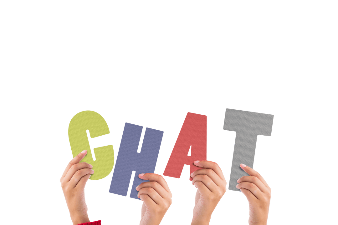 Transparent Word Chat in Hands Colorful Communication Concept