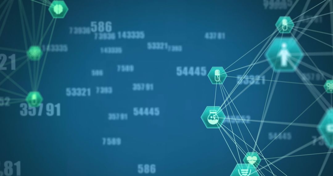 Connected icons and numbers representing global digital network