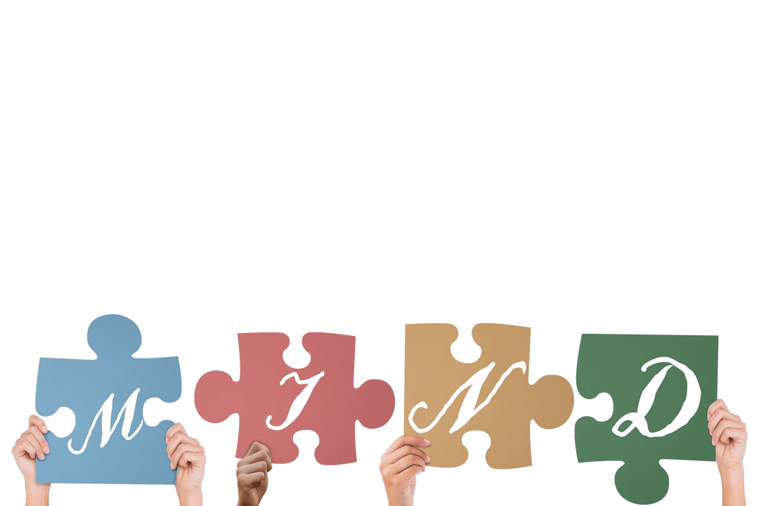 Hands Holding Transparent Jigsaw Pieces Spelling Mind