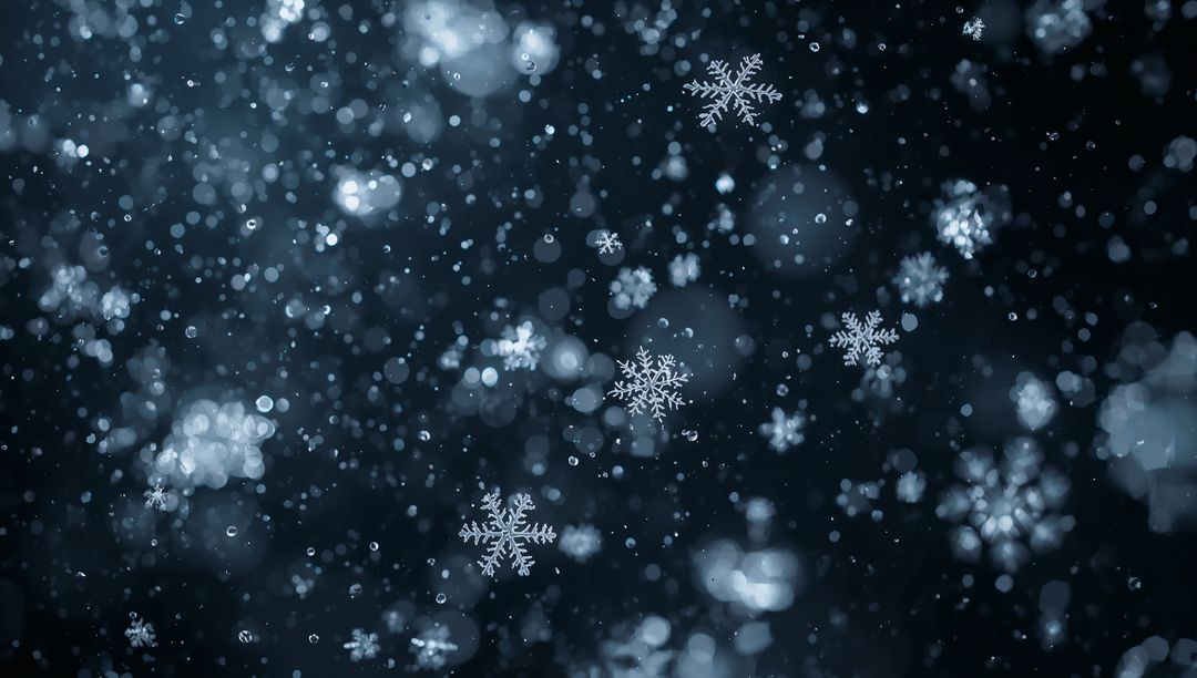 Drifting Snowflakes in Starry Night Atmosphere