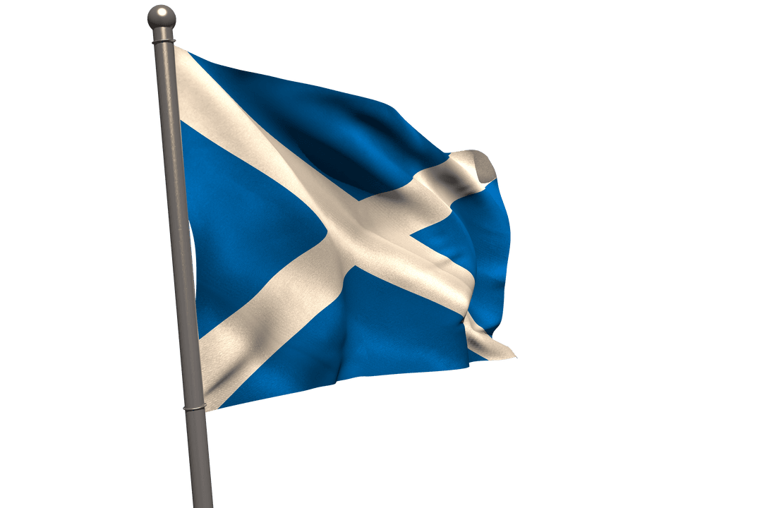 Transparent Scottish Flag Waving on Flagpole