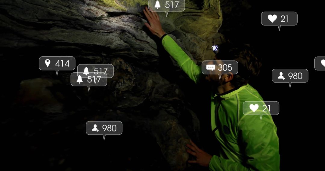 Adventurous Explorer Navigating Cave with Social Aspire Timeline