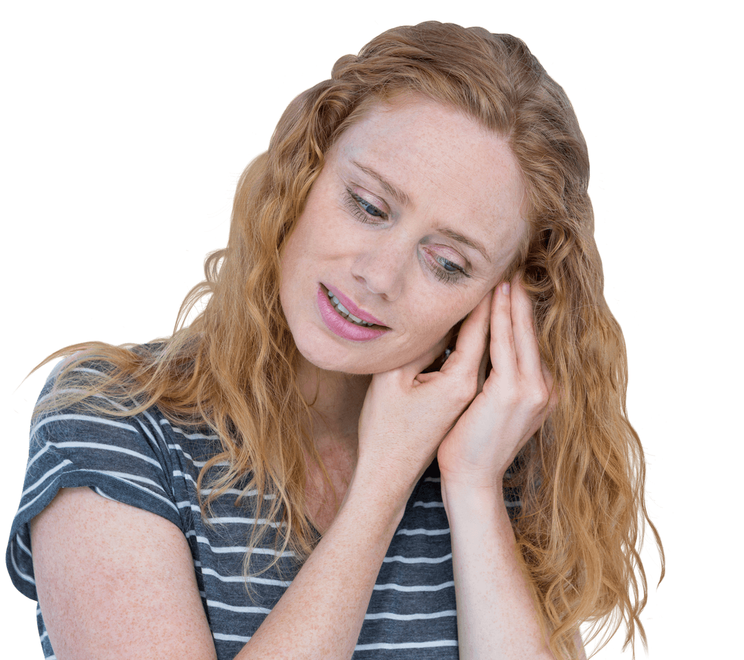 Transparent Image of Unwell Redhead Woman Pale Skin Seen Affected