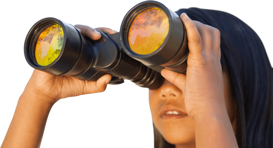 Cute Girl Looking Through Binoculars with Adventure Tint