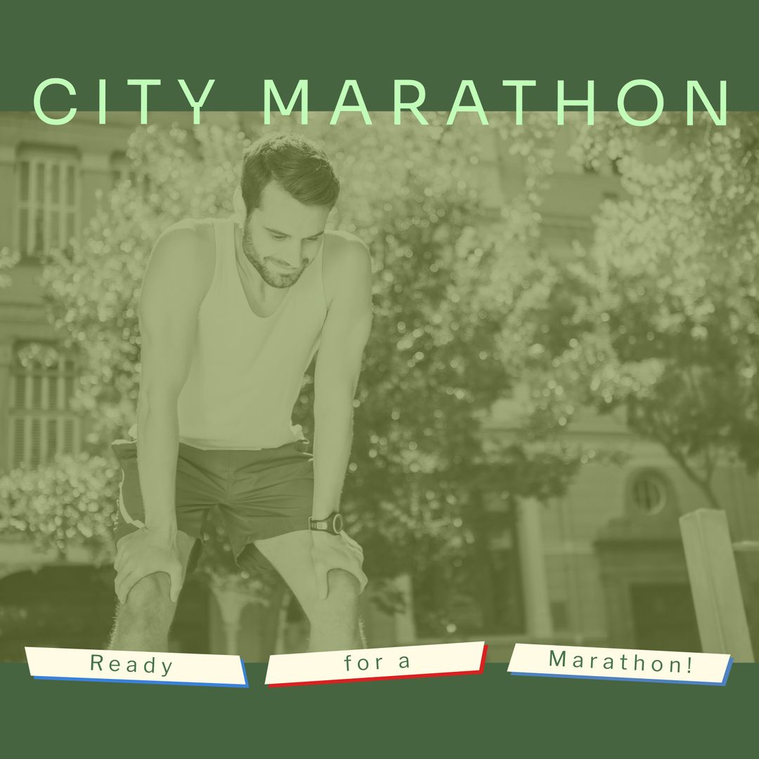 Caucasian Man Preparing for City Marathon