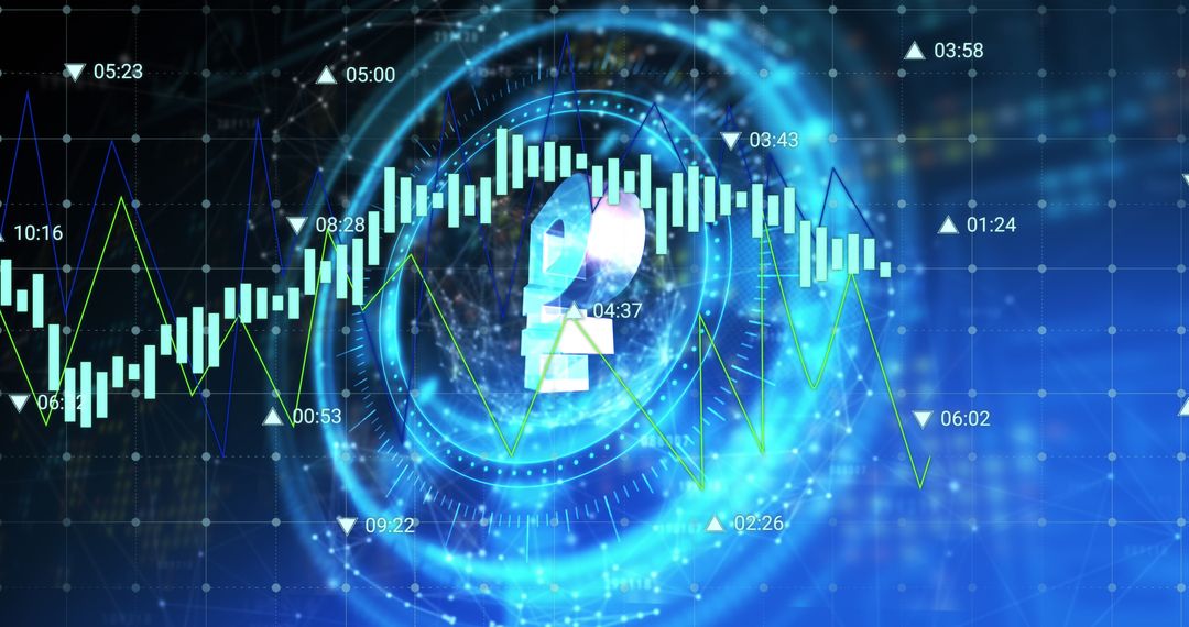 Russian Ruble Symbol with Rotating Safe Lock and Data Graphics