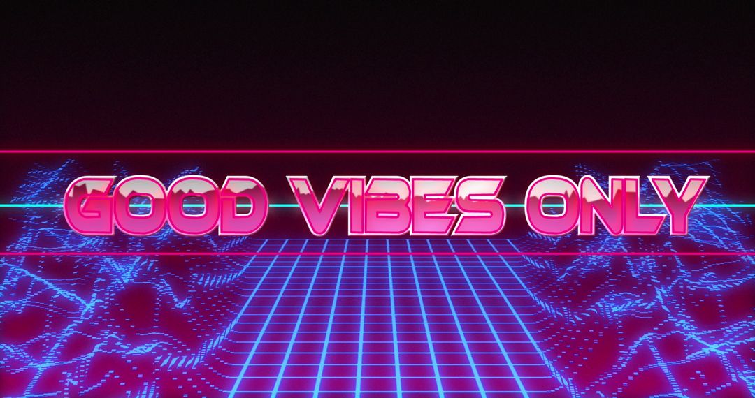 Good Vibes Only Neon Text with Digital Wave Aesthetic