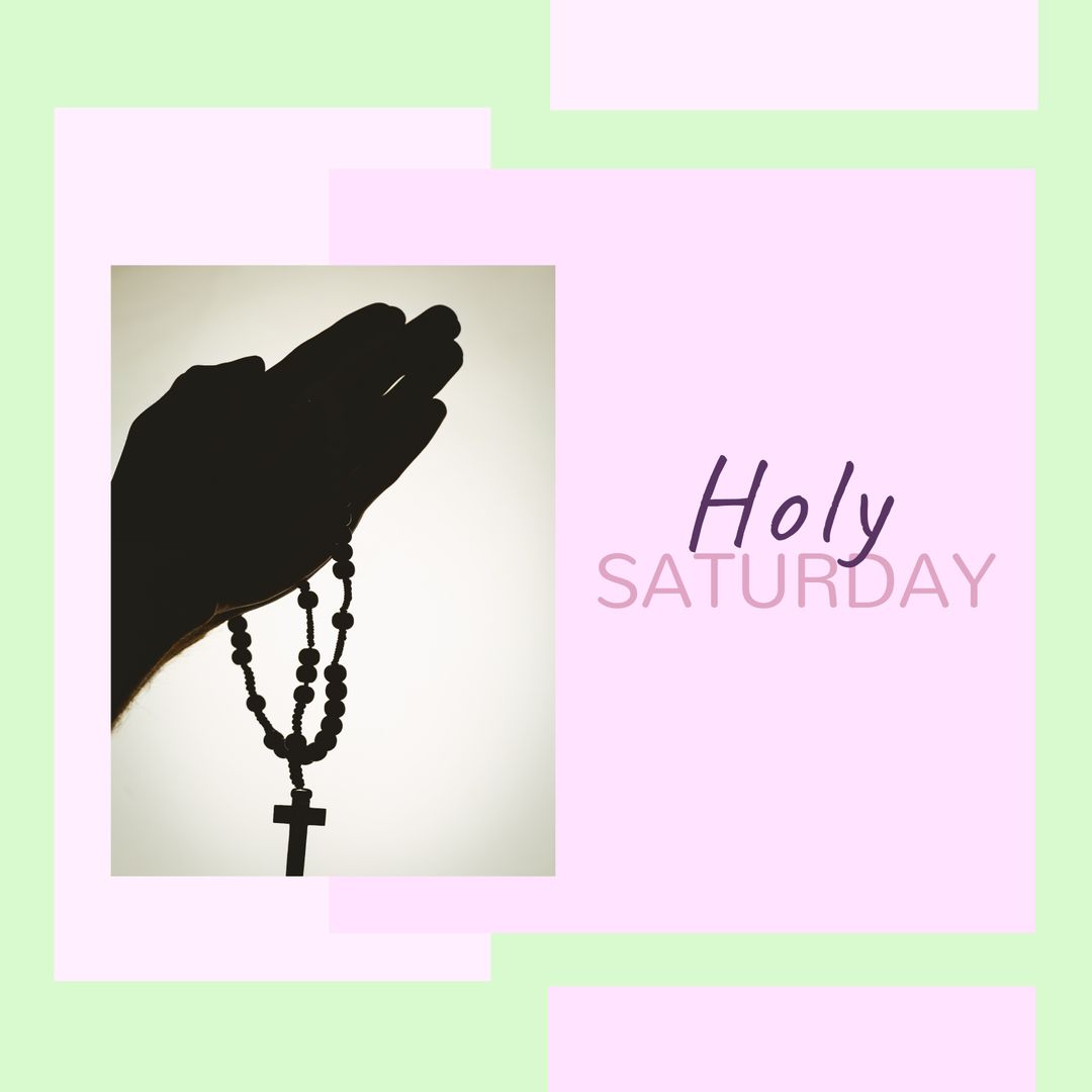 Praying Hands Holding Rosary Represent Holy Saturday